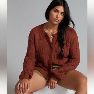 Anthropologie Pilcro Textured Puff-Sleeve Cardigan